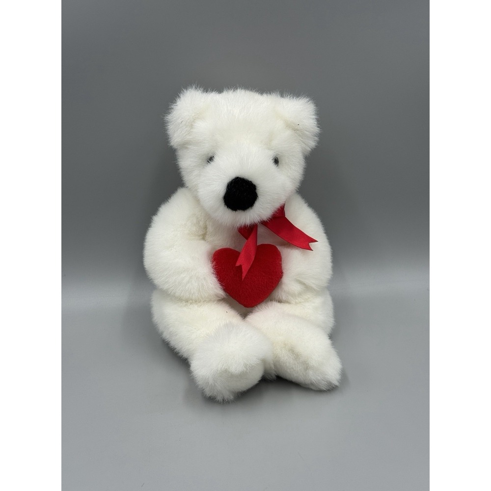 Vintage 1997 TY Romeo White Teddy Bear Plush w/Red Heart 13" Stuffed Animal